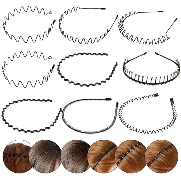 Lollanda Black Wave-muotoinen metallidiadeemi – unisex metallinen hiuspanta miehille ja naisille 9-pack