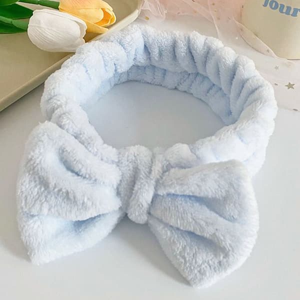 Bandeau Spa för Hår i Enfärgad Mjuk Blå Fleece