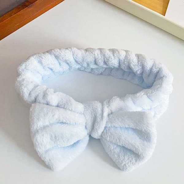 Bandeau Spa för Hår i Enfärgad Mjuk Blå Fleece