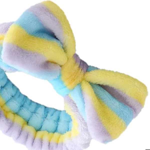 Bandeau Spa för Hår i Blå och Gulrandig Polar Fleece