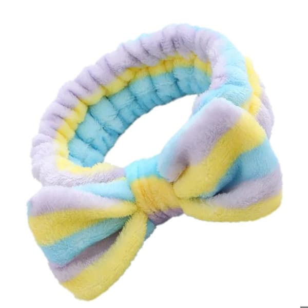 Bandeau Spa för Hår i Blå och Gulrandig Polar Fleece