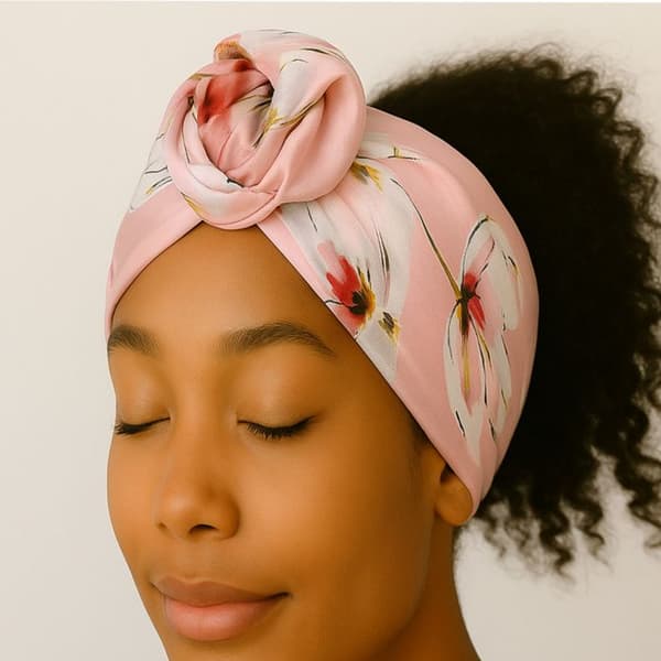 Bandeau Stil Turban för Hår i Blommig Rosa Cotton Våren