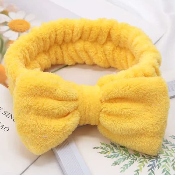 Bandeau Spa för Hår i Enfärgad Mjuk Gul Fleece