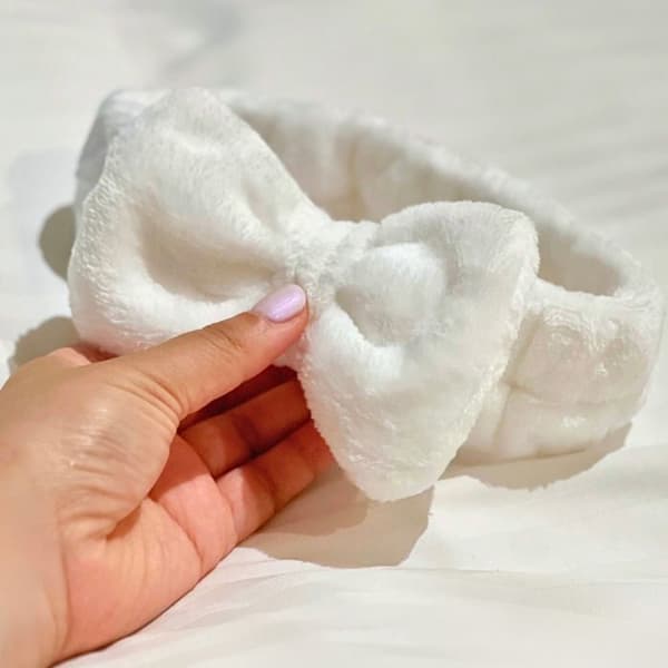 Bandeau Spa för Hår i Enfärgad Mjuk Vit Fleece