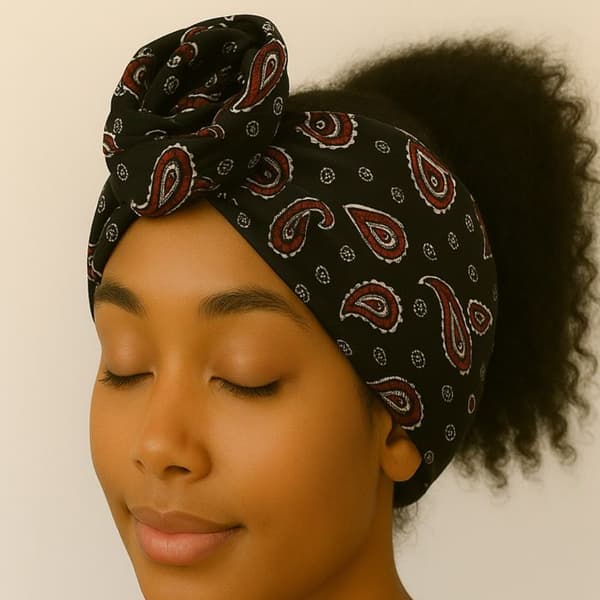 Bandeau stil turban för hår i tryckt paisleymönster retro svart svart