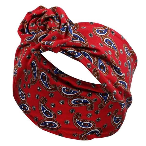 Bandeaux Stil Turban för Hår i Röd Retro Paisley Tryckt Bomba