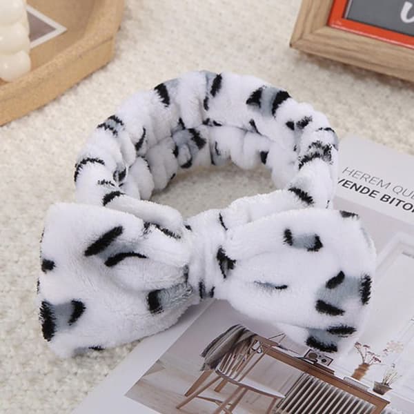 Bandeau Spa för Hår i Vit Leopardtryckt Fleece Vit / Svart