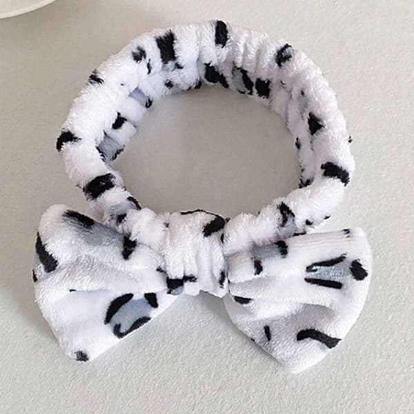 Bandeau Spa för Hår i Vit Leopardtryckt Fleece Vit / Svart