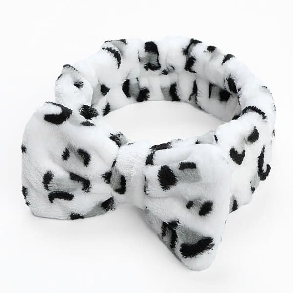 Bandeau Spa för Hår i Vit Leopardtryckt Fleece Vit / Svart