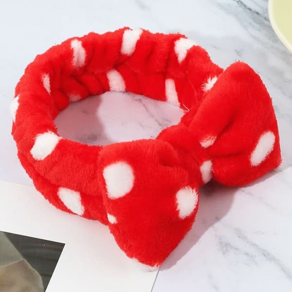 Bandeau Spa för Hår i Röd Prickig Plyschteddy.