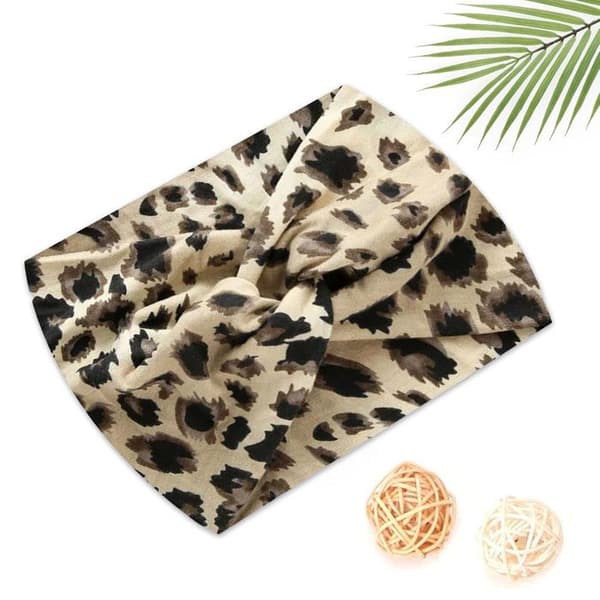 Korsettband för hår i mjuk bomull med stiligt beige leoprint
