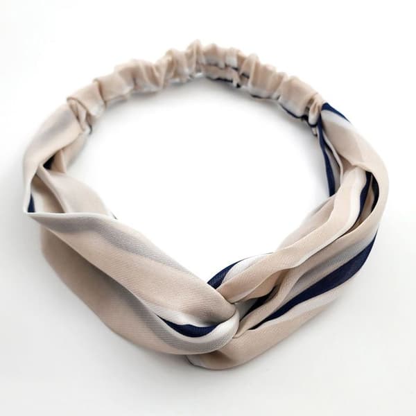 Vintage Beige Randig Tyg Hårband med Snodd