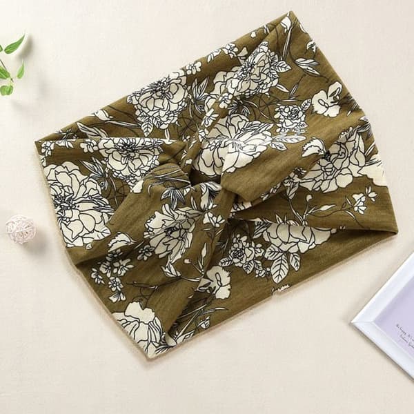 Bandeau Croisé för Hår i Mjuk Bomull Vintage Paisley Tryck Grön Grön