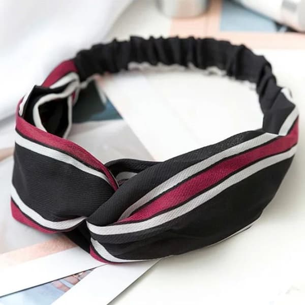 Bandeau Torsadé för Hår i Vintage Svart Randig Tyg Voile
