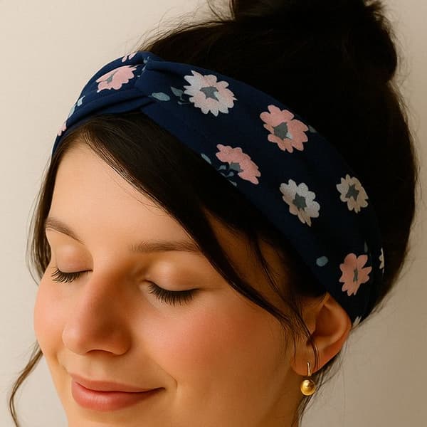 Bandeau Torsadé för Casual Hår i Minimalistisk Blommig Satin Blå Mörkblå
