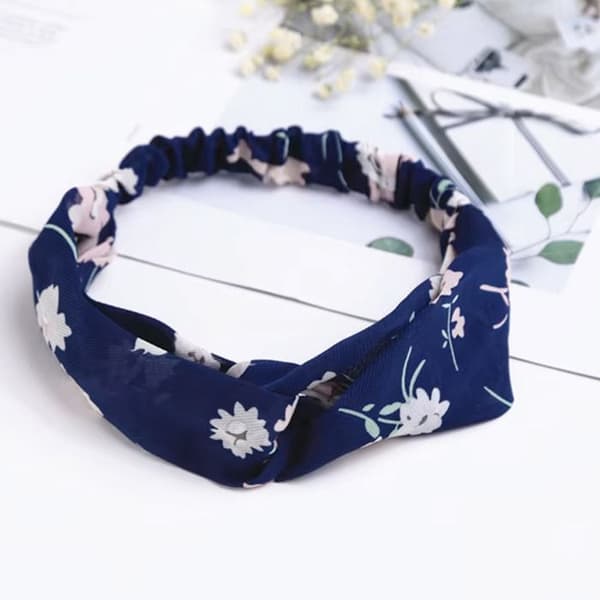 Bandeau Torsadé för Casual Hår i Minimalistisk Blommig Satin Blå Mörkblå