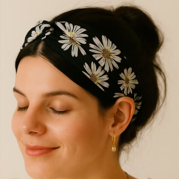 Bandenett i Torsadert Satin Blomstret Minimalistisk Svart