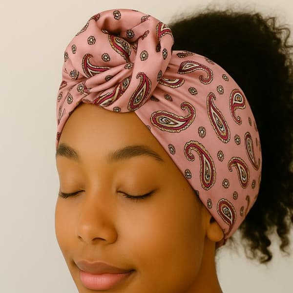 Bandeau Stil Turban för Hår i Tryckt Retro Paisley Bomull Rosa Rose