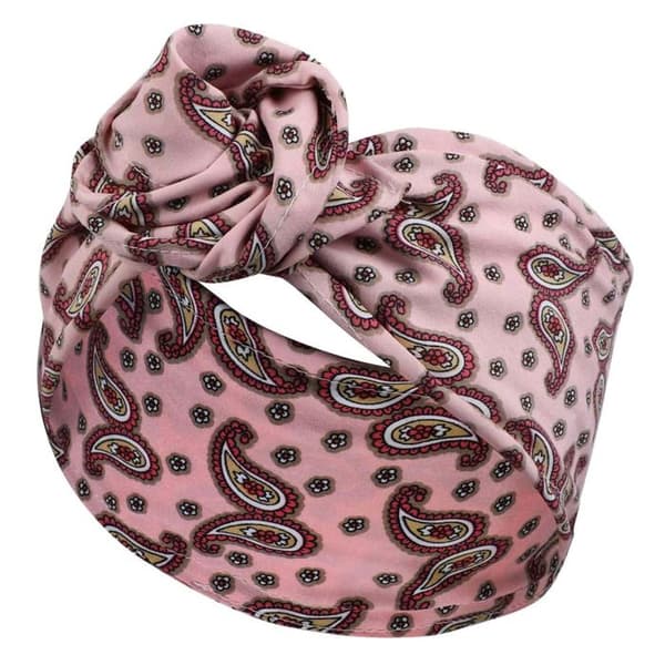 Bandeau Stil Turban för Hår i Tryckt Retro Paisley Bomull Rosa Rose