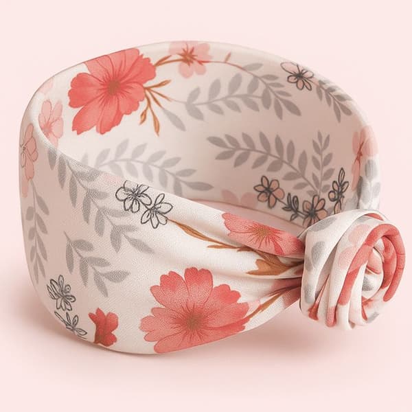 Bandeau stil turban för hår i blommig bomull vit vårvit