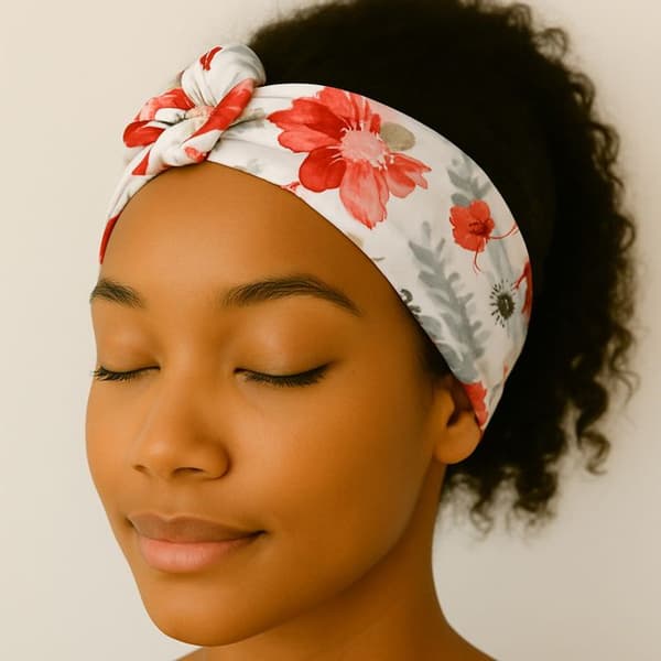 Bandeau stil turban för hår i blommig bomull vit vårvit