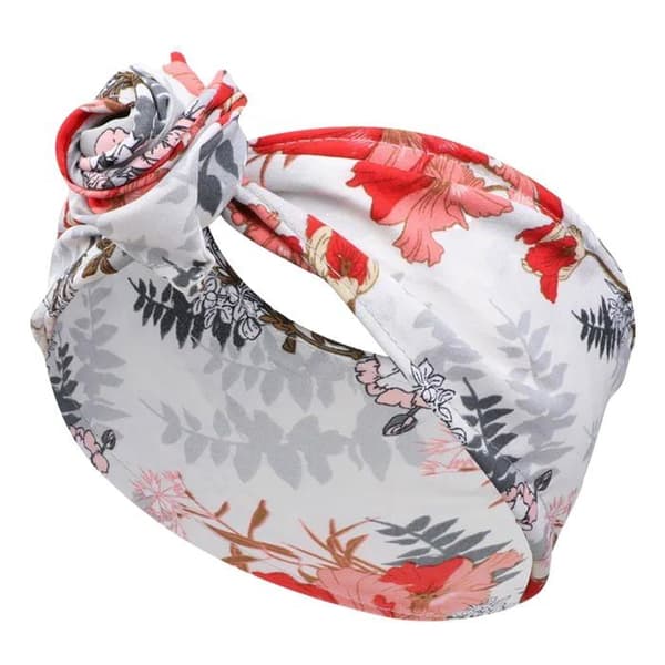 Bandeau stil turban för hår i blommig bomull vit vårvit