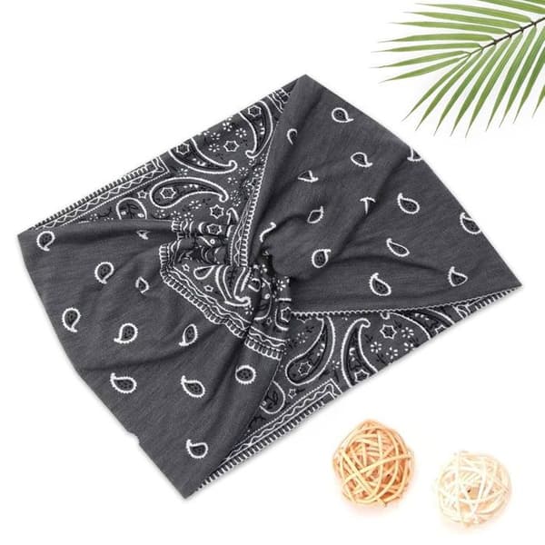 Bandeau Kryssad för Hår i Mjuk Bomull med Vintage Paisley Tryck Grå Grå