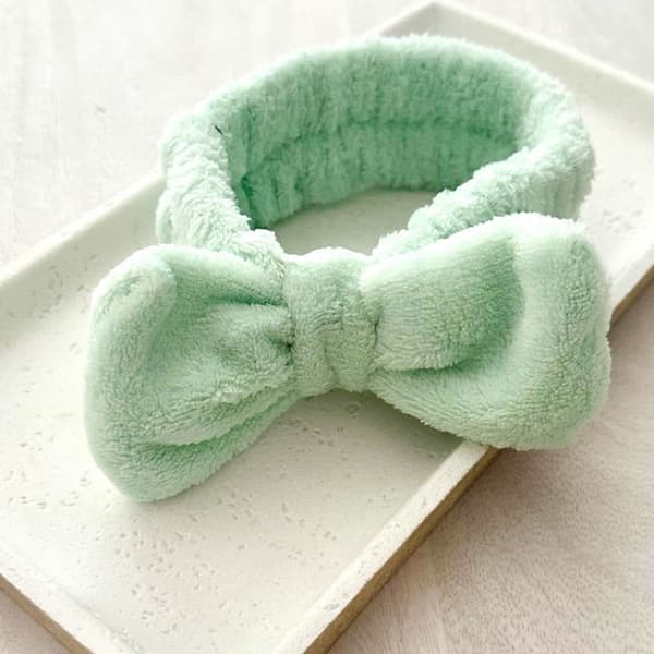 Bandeau Spa för Hår i Enfärgad Mjuk Grön Fleece