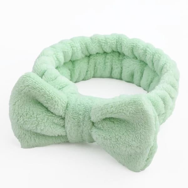 Bandeau Spa för Hår i Enfärgad Mjuk Grön Fleece