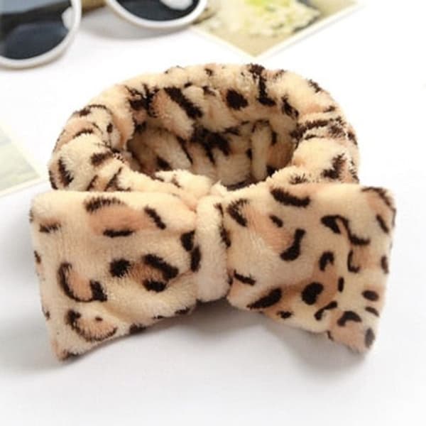 Bandeau för Hår i Tryckt Leopardfärgad Fleece Almond Beige