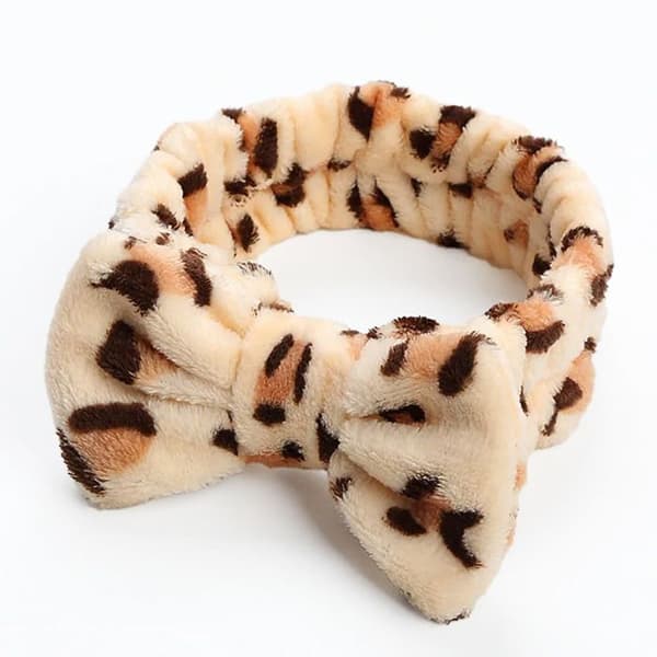 Bandeau för Hår i Tryckt Leopardfärgad Fleece Almond Beige