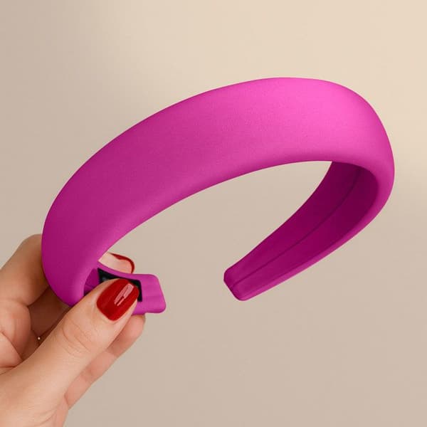 Bred Hårband i Glansig Fuchsia Satin med Kudde Glamour Fuchsia