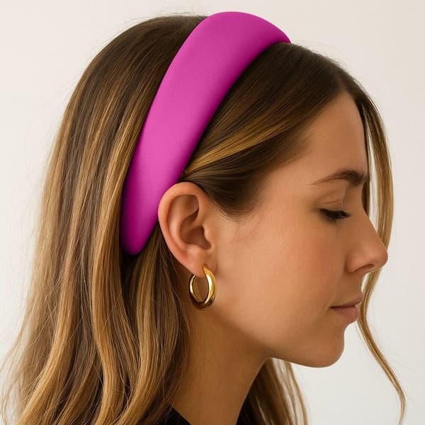 Bred Hårband i Glansig Fuchsia Satin med Kudde Glamour Fuchsia