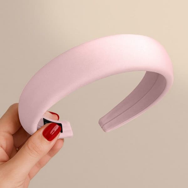 Bred Snygg Hårband i Satin med Kuddig Glamour Rosa
