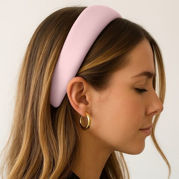Bred Snygg Hårband i Satin med Kuddig Glamour Rosa