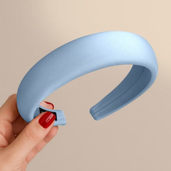 Bred Satin Kudde Hårband Glamour Blå