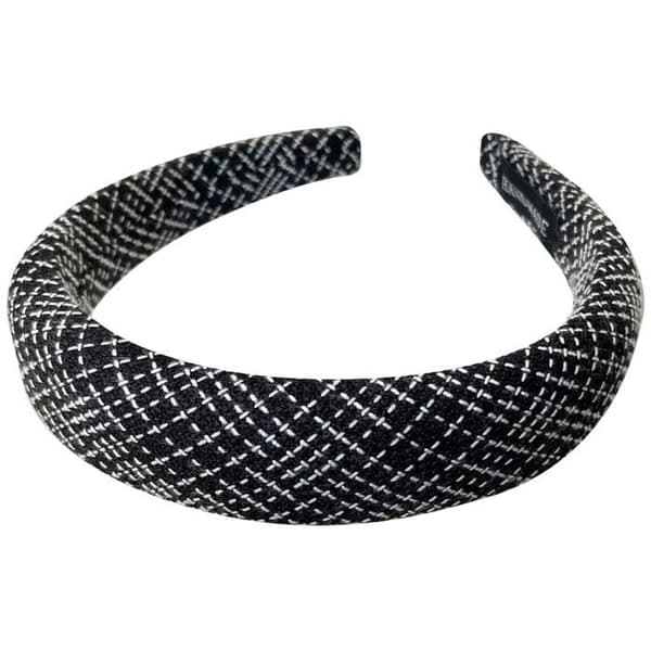 Bred hårband i svart rutigt tweed