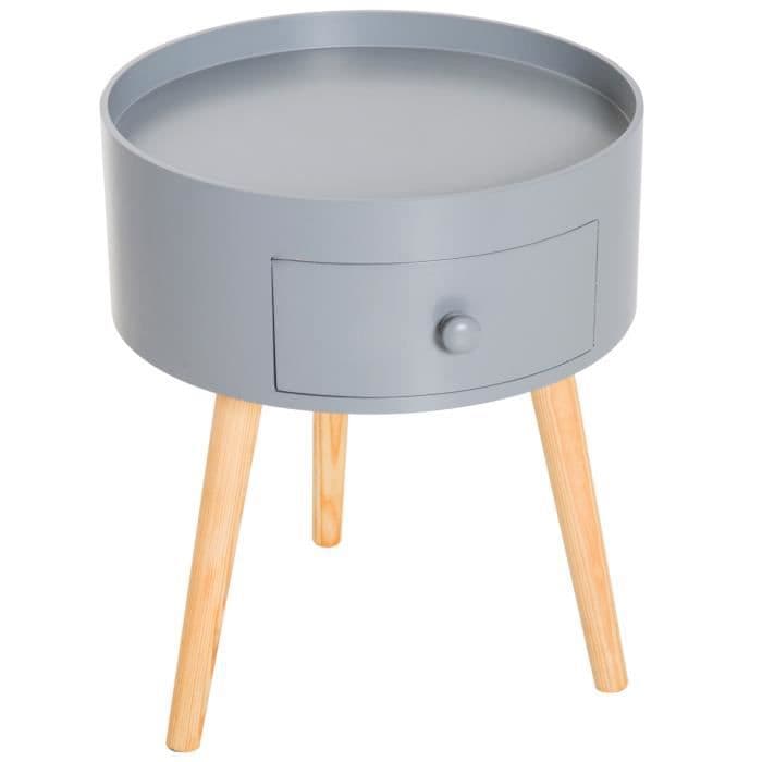 Round säng nattduksbord låda skandinavisk design avsmalnande ben lutar bicolor virke grå ek