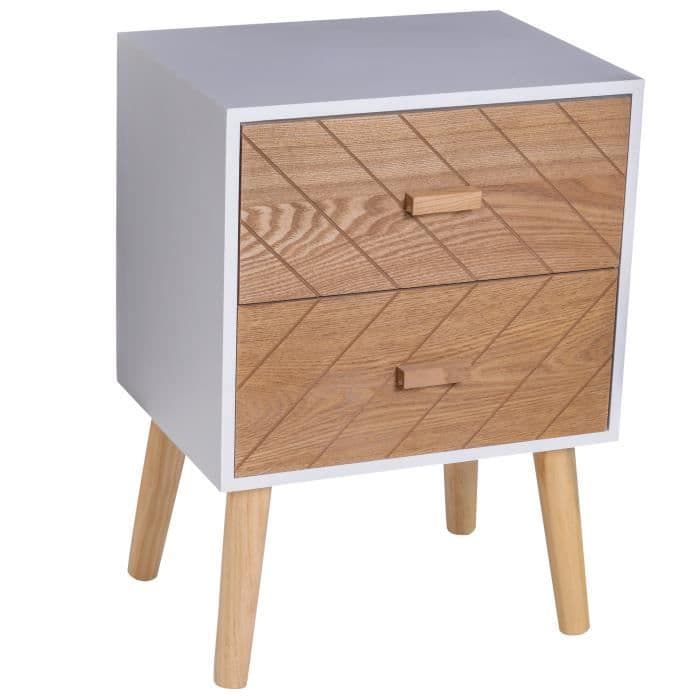 Skandinavisk design säng nattduksbordet 40L x 30L x 56H cm 2 massivt trä låda furu och bok MDF vit grafiskt mönster 40x30x56cm