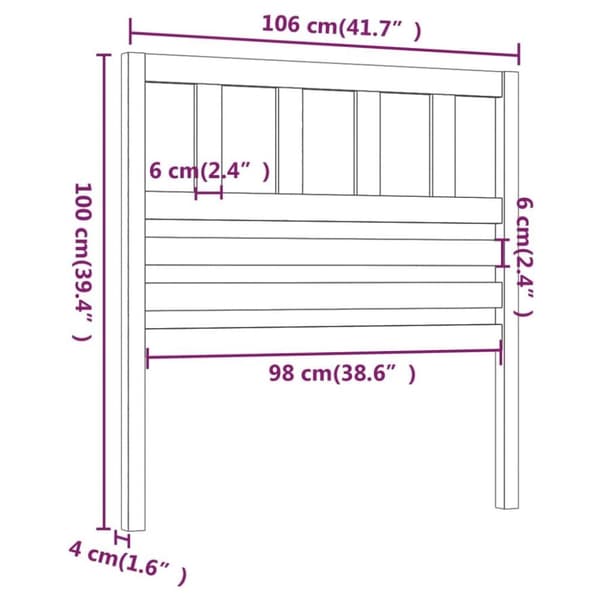 vidaXL Sengegavl grå 106x4x100 cm heltre furu