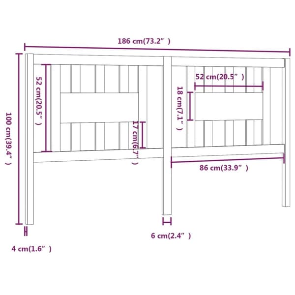 vidaXL Sengegavl hvit 186x4x100 cm heltre furu