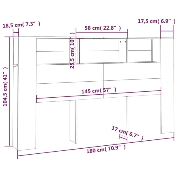 vidaXL Sengegavlskap brun eik 180x18,5x104,5 cm