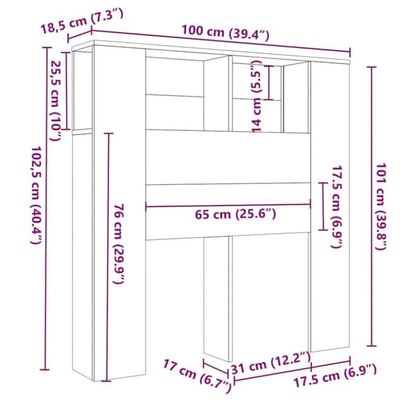 vidaXL Sengegavlskap svart 100x18,5x104,5 cm