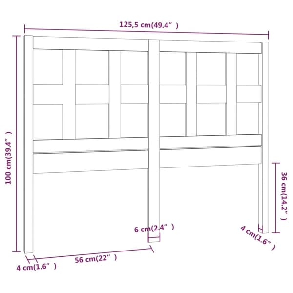 vidaXL Sengegavl svart 125,5x4x100 cm heltre furu