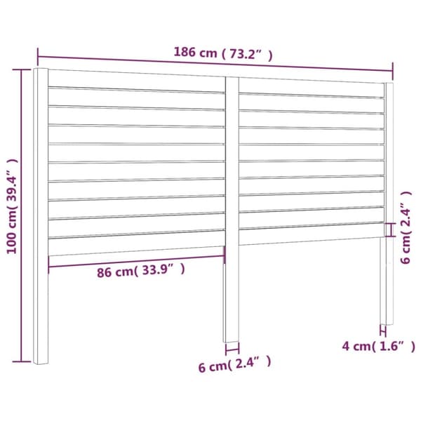 vidaXL Sengegavl svart 186x4x100 cm heltre furu