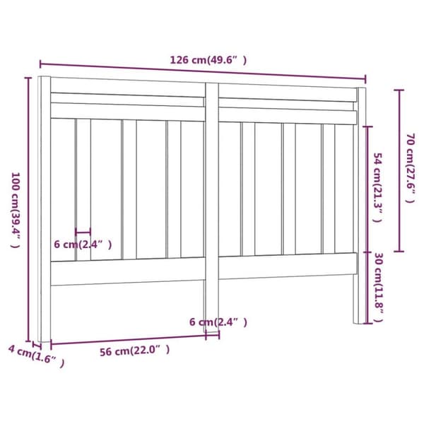 vidaXL Sengegavl hvit 126x4x100 cm heltre furu