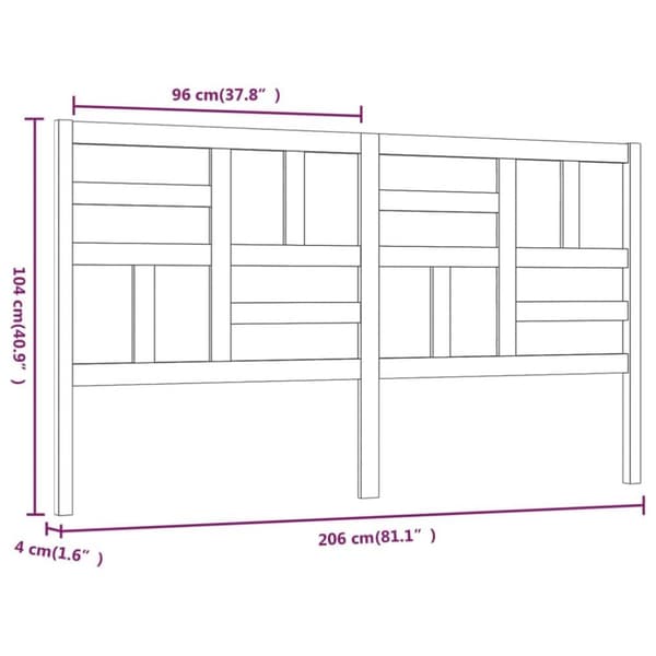 vidaXL Sengegavl 206x4x104 cm heltre furu