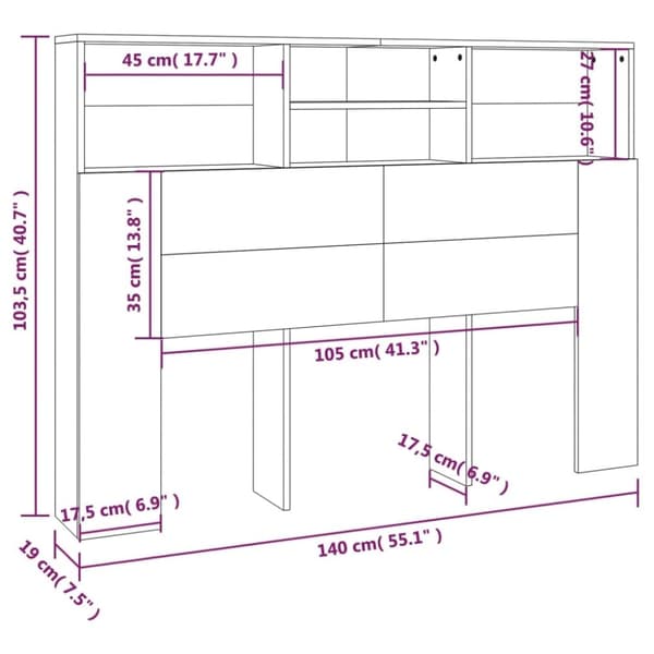 vidaXL sengegavl med opbevaring 140x19x103,5 cm hvid højglans