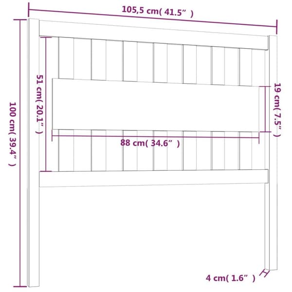 vidaXL Sengegavl svart 105,5x4x100 cm heltre furu