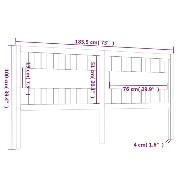 vidaXL Sengegavl hvit 185,5x4x100 cm heltre furu